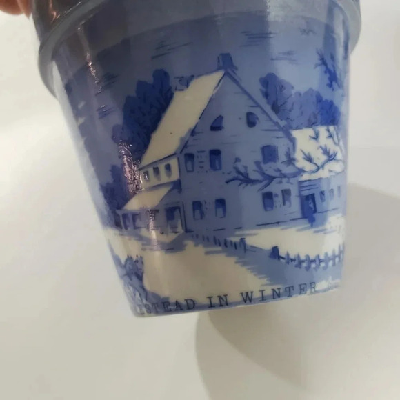 VTG Set  Of 4 Currier and Ives Mini Plant Pots Farm Scenes,Blue. - Picture 9 of 12